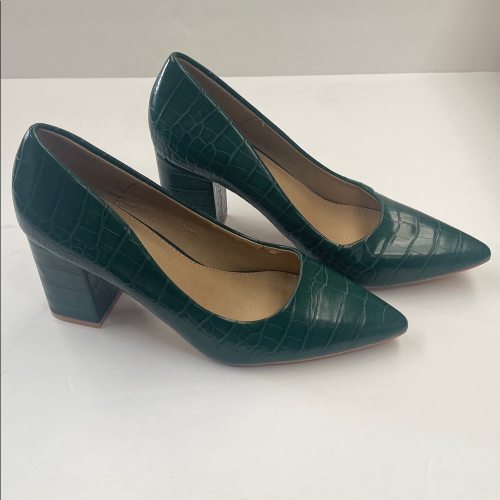 Raid Size 8.5 Dark Green Croc-Embossed Heels